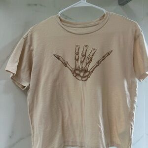 Beige T-Shirt with Skeleton Hand Design